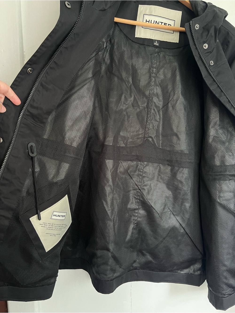 Hunter Brand Water Resistant Long Cotton Smock Rain Coat Jacket Black - Large - Picture 6 of 8